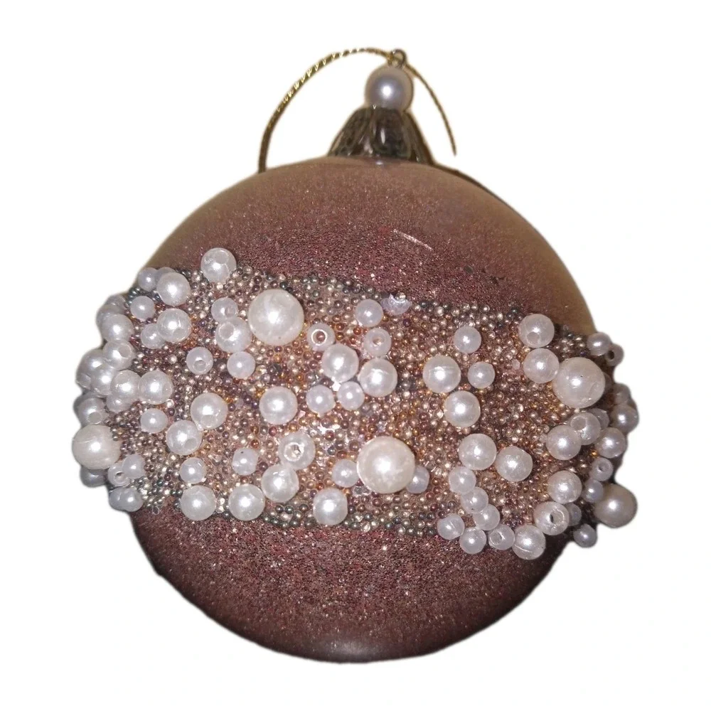 3 Rose Pink Glitter White Pearl Gold Beads Christmas Shabby Chic‎ Ornaments